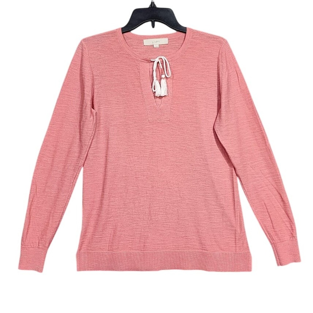 LOFT Women's Pink Long Sleeve Knit Top Tunic‎ Tassel Detail Size Small
